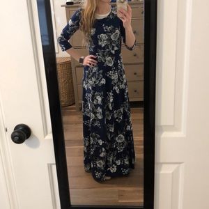 Modest Navy Floral Print Maxi Dress
